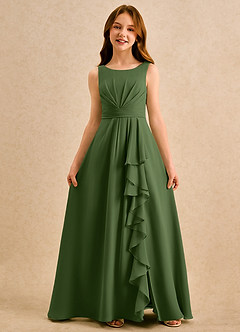 Azazie Chibi Girls Formal Sukienki dla dziewczynek sypiących kwiaty Linia A Pofałdowany Szyfon Długość podłogi Sukienka image3