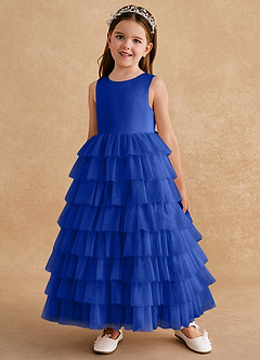 Azazie Twinkle Toes vestidos de niña de las flores Vestido de Azul Real de Tul de Corte En A con Lazo image2