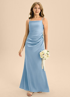 Azazie Renna Junior Powder Blue A-Line Pleated Stretch Satin Dress image1