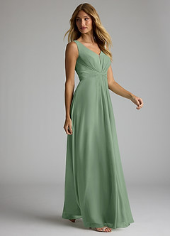 Azazie Gina Bridesmaid Dresses Matcha A-Line V-Neck Pleated Chiffon Dress image4
