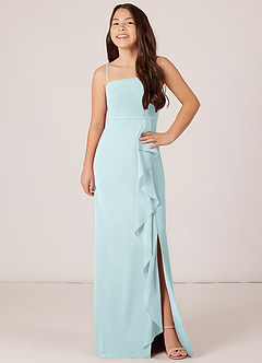 Azazie Kaylee Junior Mist A-Line with Belt Chiffon Dress image4