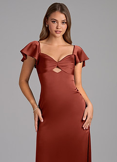 Azazie Demia Bridesmaid Dresses Terracotta Sheath Sweetheart Neckline Stretch Satin Dress image7