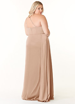 Azazie Maron Bridesmaid Dresses English Rose A-Line One Shoulder Stretch Satin Dress image9
