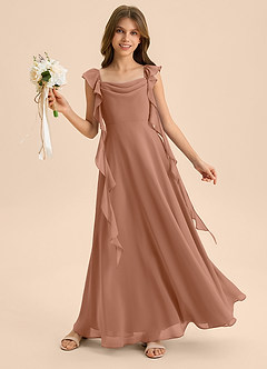 Azazie Carmin Junior Vestido de Bronceador de Gasa de Corte en A con Volante image4