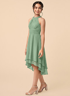 Azazie Linna Junior Vestido de Matcha de Gasa de Corte en A con Plisado image3