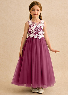 Azazie Mixie vestidos de niña de las flores Vestido de Mora de Encaje de Corte Princesa image5