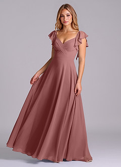 Azazie Leilani Bridesmaid Dresses Desert Rose A-Line Pleated Chiffon Dress image1