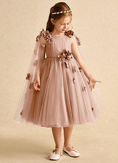 Azazie Staria Blumenmädchenkleider Ballkleid Gestreift Tüll Kleid Champagner Rosa image7