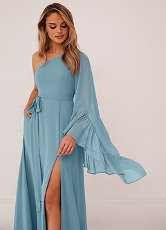 Barbie ♥ Azazie Bridesmaid Dresses Moody Blue A-Line Long Sleeve Chiffon Dress image5