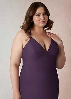 Azazie Becca Bridesmaid Dresses Plum Sheath V-Neck Chiffon Dress image12