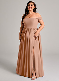 Azazie Calianna Bridesmaid Dresses Champagne Rose A-Line Off the Shoulder Chiffon Convertible Dress image12