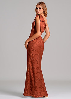 Azazie Yuanna 신부 들러리 드레스 인어 한쪽 어깨 플로럴 번아웃 바닥 길이 드레스 image5