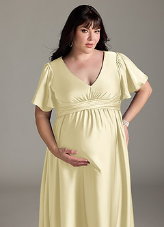 Azazie Verna Maternity Bridesmaid Dresses A-Line Ruched Stretch Satin Floor-Length Dress image15
