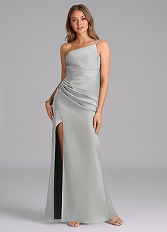 Azazie Eren Bridesmaid Dresses Silver Mermaid One Shoulder Stretch Satin Dress image1