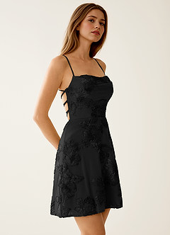 Lysandra Schwarz Stretch-Minikleid mit 3D-Blumen-Korsett image3