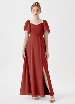 Azazie Chloe Junior A-Linie Herzausschnitt Chiffon Kleid Terrakotta image4