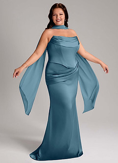 Azazie Sorrel Bridesmaid Dresses Bermuda Mermaid Strapless Stretch Satin Convertible Dress image12