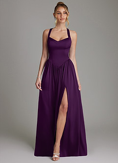 Azazie Francis Bridesmaid Dresses Grape A-Line Corset Stretch Satin Dress image1