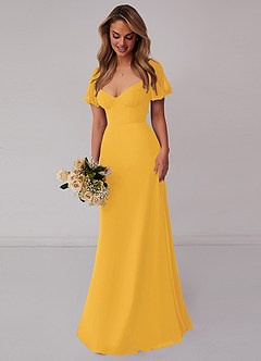 Barbie ♥ Azazie Bridesmaid Dresses Marigold A-Line Pleated Chiffon Dress image6