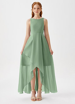 Azazie Lizette Junior Matcha A-Line Pleated Chiffon Dress image3