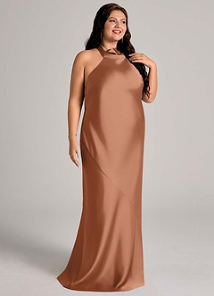 Azazie Velli Bridesmaid Dresses Bronzer Mermaid High Neck Stretch Satin Dress image10