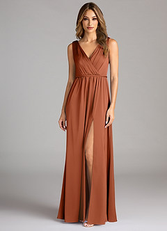 Azazie Tanicia Bridesmaid Dresses Cedar Rose A-Line Pleated Stretch Satin Dress image3