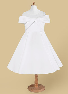 Azazie Shirin Flower Girl Dresses White A-Line Off the Shoulder Matte Satin Dress image5