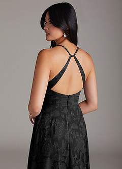 Azazie Davis Bridesmaid Dresses Black A-Line Pleated Floral Burnout Dress image6