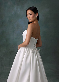 Azazie Melinda Wedding Dresses Diamond White Ball-Gown Strapless Satin Dress image2