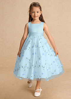 Azazie Pollie vestidos de niña de las flores Vestido de Azul Cielo de Tul de Corte en A con Lazo image9