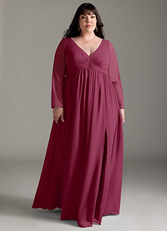 Azazie Teton vestidos de dama de honor de maternidad Vestido de Corte En A Manga larga Hasta el suelo Gasa image9