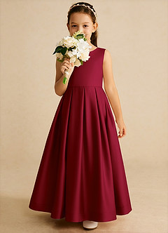 Azazie Cailee Flower Girl Dresses Burgundy Ball-Gown Pleated Matte Satin Dress image3