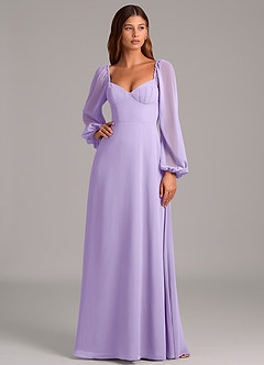 Azazie Annistyn Abiti da Damigella Abito A-Line in Chiffon Manica Lunga Lilla image3