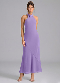 Azazie Velli Vestidos de madrinha de casamento Vestido Taiti de Chiffon de sereia com Pescoço alto image5