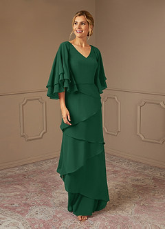 Azazie OHara vestidos de madre de la novia Vestido de Verde Oscuro de Gasa de Corte En A con Cuello en V image1
