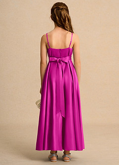 Azazie Pebbles Girl Flower Girl Dresses Fuchsia A-Line Pleated Matte Satin Dress image3