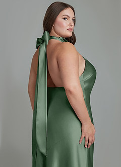 Azazie Velli Vestidos de damas de honor Vestido Eucalipto de Satén Metálico de Corte Recto con Cuello alto image14