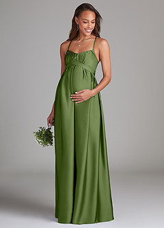 Azazie Llana Maternity Bridesmaid Dresses A-Line Stretch Satin Floor-Length Dress with Pockets image3