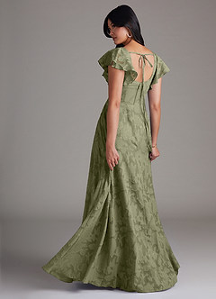 Azazie Bondi Bridesmaid Dresses Pistachio A-Line Side Slit Floral Burnout Dress image3