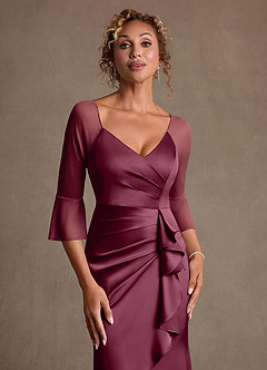 Azazie Nampa 신부의 어머니 드레스 쉬스 주름진 망사 플로어 길이 드레스 image5