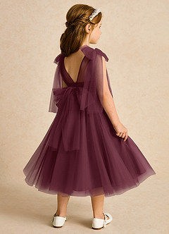 Azazie Dori Robe Demoiselle D'honneur Fillette Robe Trapèze en Tulle Rayé Cabernet image3