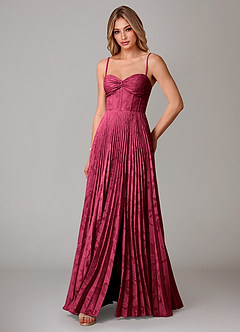 Azazie Akiko Vestidos de damas de honor Vestido de Borgoña de Devorado Floral de Corte en A con Escote de Corazón image4