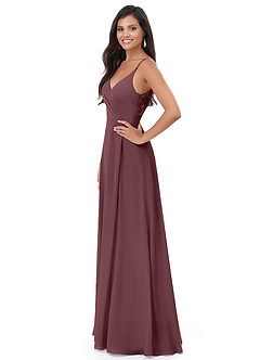 Azazie Lennon Brautjungfernkleider A-Linie Spitze Chiffon Kleid Sangria image4