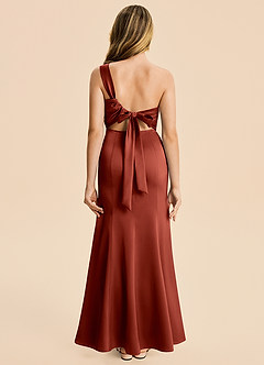 Azazie Ren Junior Robe Trapèze en Satin extensible Plissé Terracotta image1