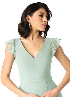 Azazie Claudine At-home Try On Dresses Agave A-Line Flutter Sleeve Chiffon Dress image4