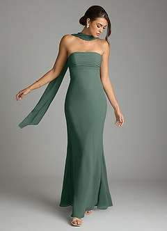 Azazie Saylor Abiti da Damigella Abito Sirena in Chiffon Senza Cinturino Muschio Marino image7