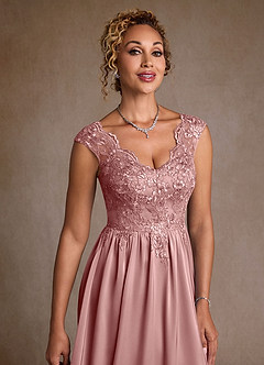 Azazie Amethyst Mother of the Bride Dresses Dusty Rose A-Line Lace Dress image6