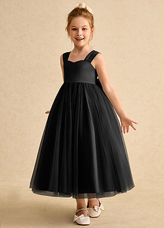 Azazie Chickadee Blumenmädchenkleider Ballkleid Herzausschnitt Matte Satin Kleid Schwarz image2