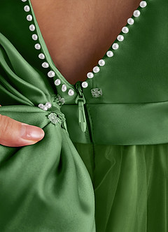 Azazie Cookie Blumenmädchenkleider A-Linie Schleifen Tüll Kleid Basilikum image5