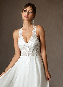 Azazie Sonja Wedding Dresses Diamond White A-Line Lace Dress image7